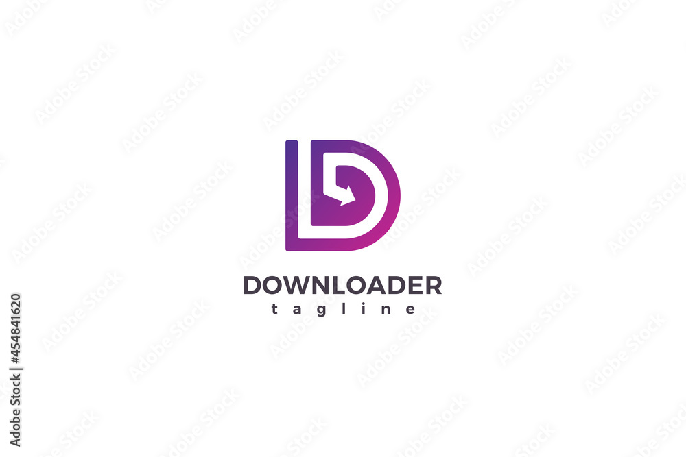 Letter D creative dark purple color simple and line art technological logo