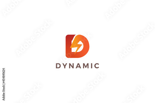 Letter D 3d red color creative dynamic spark of electricity technological logo