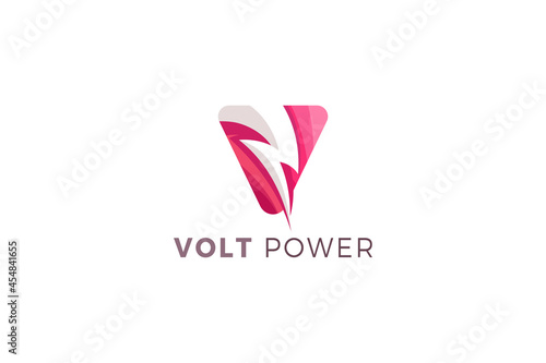 Letter V creative 3d red color volt power technological logo