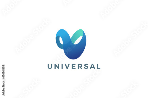 Letter U creative 3d blue color spiral technological universal logo