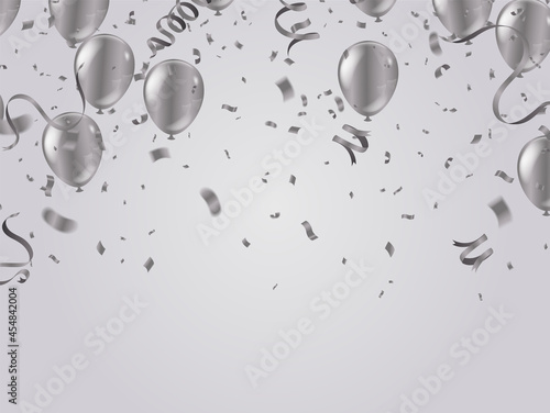Group of  Balloons silver color Background. Set of Balloons for Birthday, Anniversary, Celebration Party Decorations. Vector Illustration EPS 10