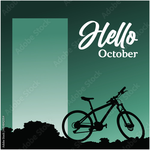 hello october with silhouette of the bicycle banner template illustration vector
