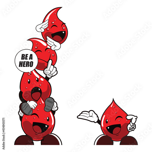 Blood Drop Mascot Character, World Blood Donor Day Vector Illustration,