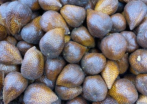 Top view of Salak (Salacca edulis or Salacca zalacca) known as snake fruit or snake skin fruit