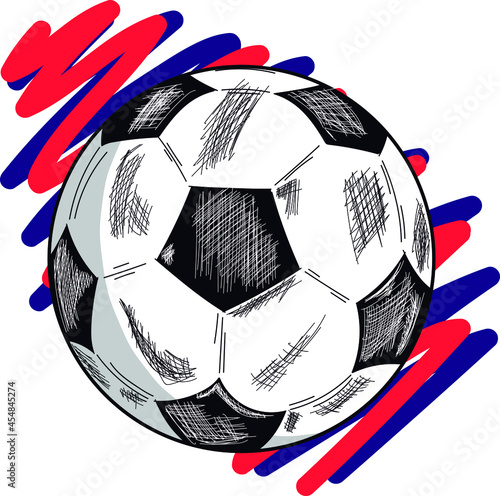 soccer ball white and black blue red gol