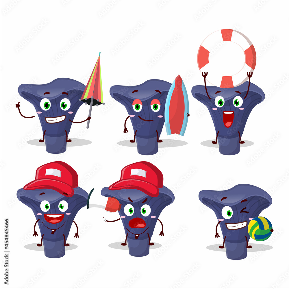 Happy Face actarius indigo cartoon character playing on a beach Happy Face actarius indigo cartoon character playing on a beach