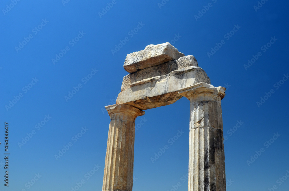 Ruins of antique city Hierapolis, in Pamukkale, Turkey