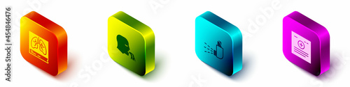 Set Isometric Lungs x-ray, Vomiting man, Inhaler and Clinical record icon. Vector