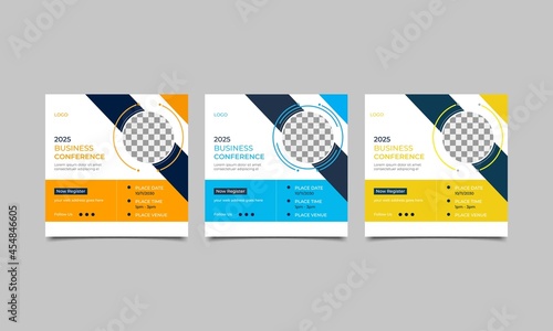 Business agency webinar social media post template design. Business conference invitation banner.