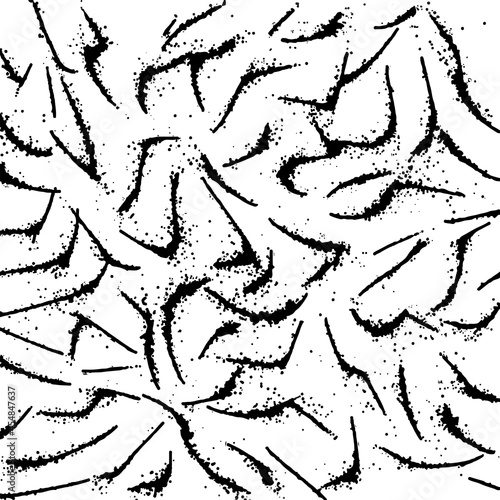 Black paint brush strokes vector seamless pattern. Hand drawn curved and wavy lines with grunge circles. brush scribbles decorative texture. Messy doodles, bold curvy lines illustration.