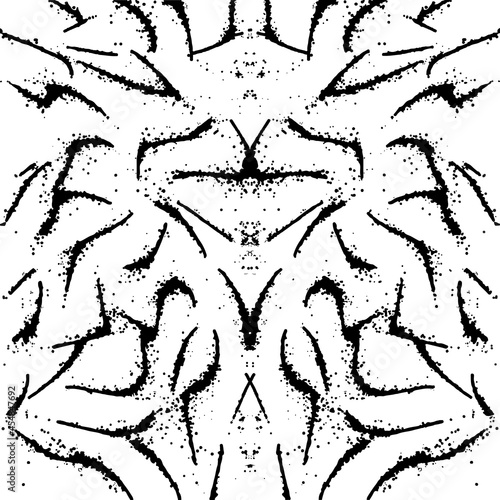 Black paint brush strokes vector seamless pattern. Hand drawn curved and wavy lines with grunge circles. brush scribbles decorative texture. Messy doodles, bold curvy lines illustration.