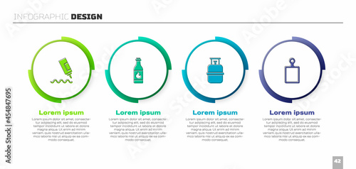 Set Sauce bottle, Tabasco sauce, Propane gas tank and Cutting board. Business infographic template. Vector