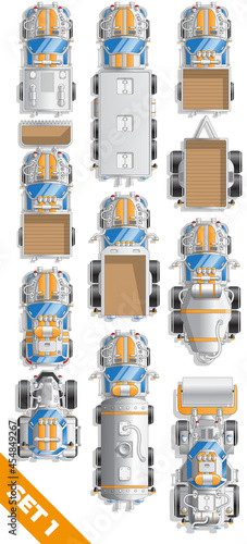 A set of construction equipment. View from above. Vector illustration.