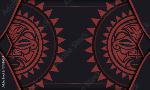 Vector Ready to print postcard design in black color with mask of the gods. An invitation template with a place for your text and a face in a polizenian style.