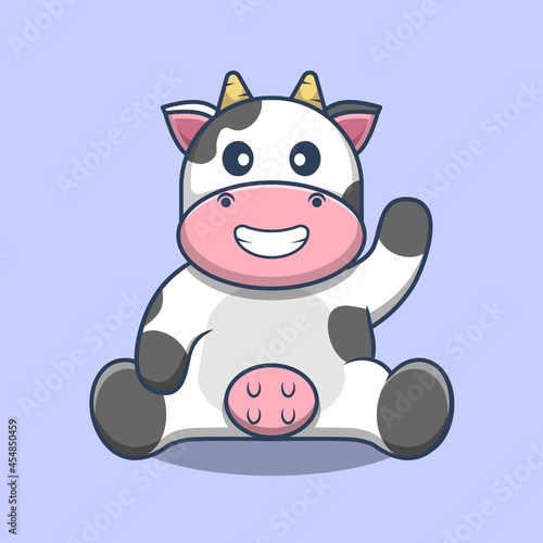 Cute Cow Waving Hand and Smile cartoon vector illustration. Animal Nature Themed Icon Illustration. Cow Cartoon Flat Design Style.