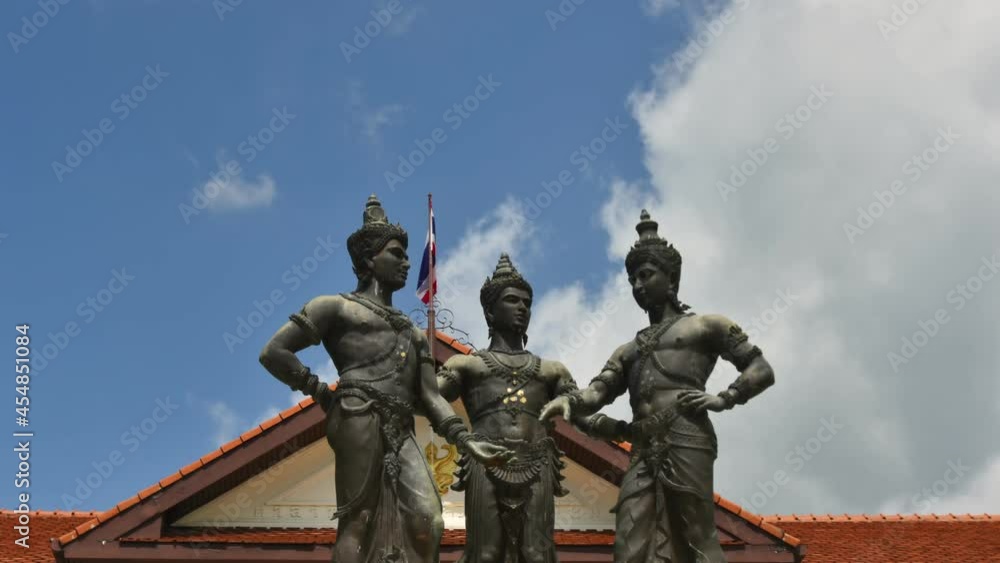 4K Time-lapse, Three Kings Monument is a sculpture symbol of Chiang Mai, Thailand with a motion white cloud in the background 4K Time-lapse, Three Kings Monument is a sculpture symbol of Chiang Mai, Thailand with a motion white cloud in the background