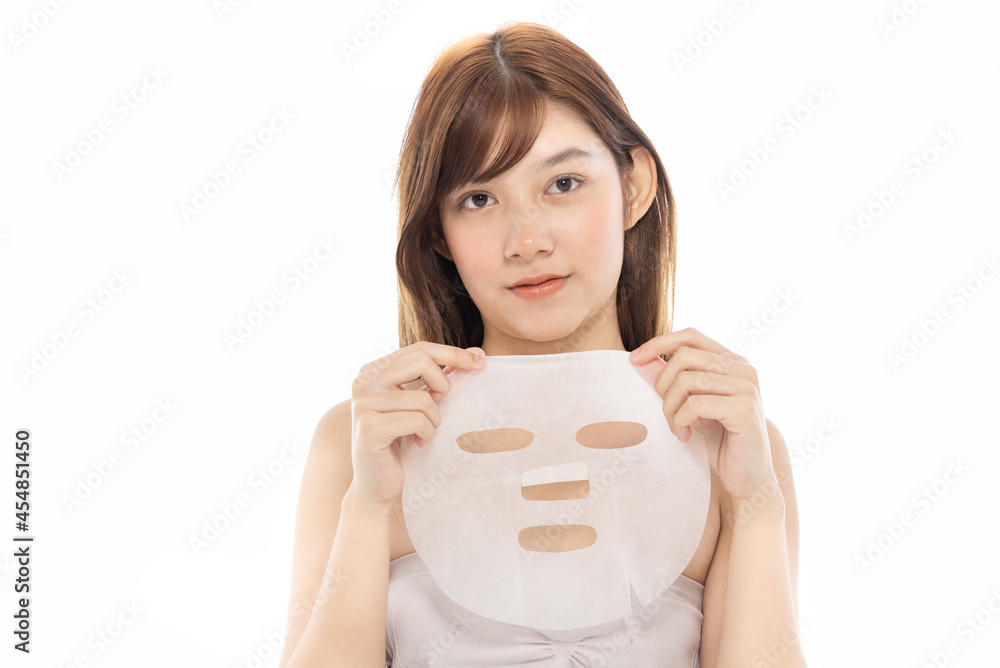 Beautiful Young Asian beauty woman face and facial mask, Facial treatment isolated white background, Cosmetology, beauty and healthy skin and cosmetic ideas concept. Beautiful Young Asian beauty woman face and facial mask, Facial treatment isolated white background, Cosmetology, beauty and healthy skin and cosmetic ideas concept.