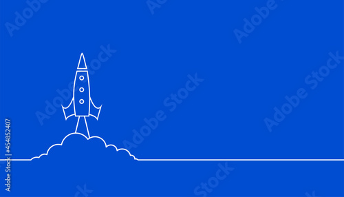 line style flying rocket blue background photo