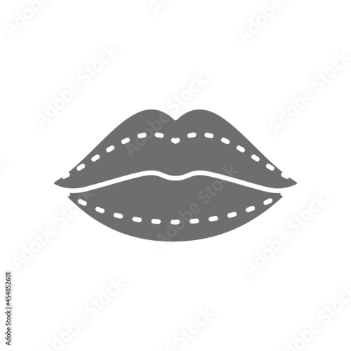 Lip augmentation, hyaluronic acid injections, plastic surgery grey icon.