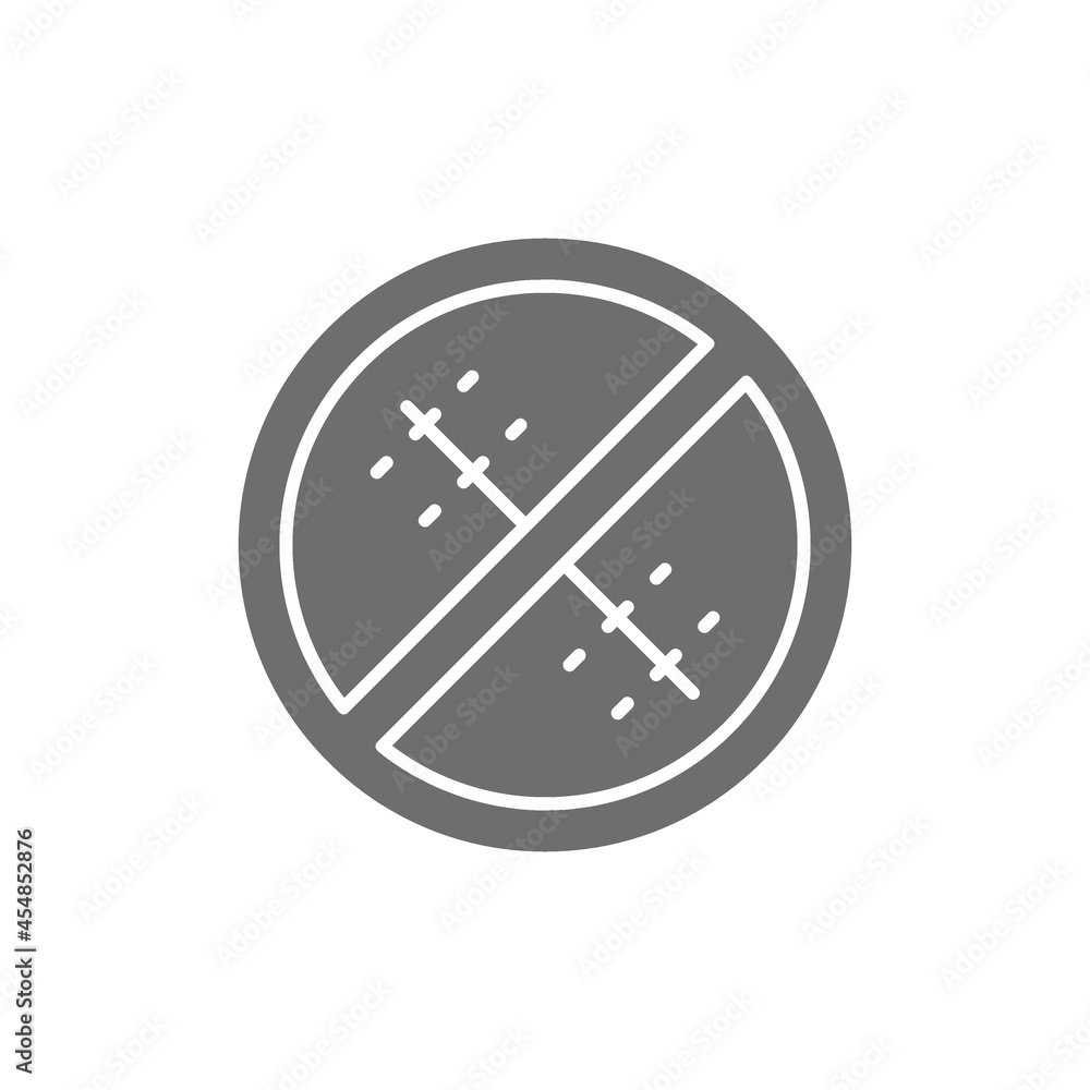 Forbidden sign with a medical seam, without surgical sutures grey icon. Forbidden sign with a medical seam, without surgical sutures grey icon.