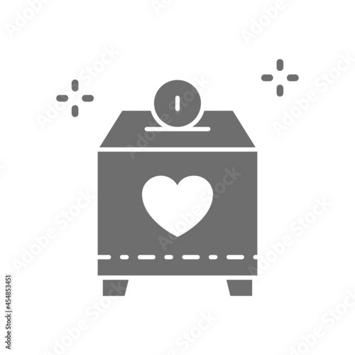 Donate box with money, charity, volunteering grey icon.