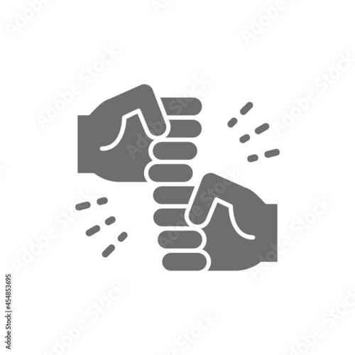 Vector friendly gestures, joyous punches grey icon.