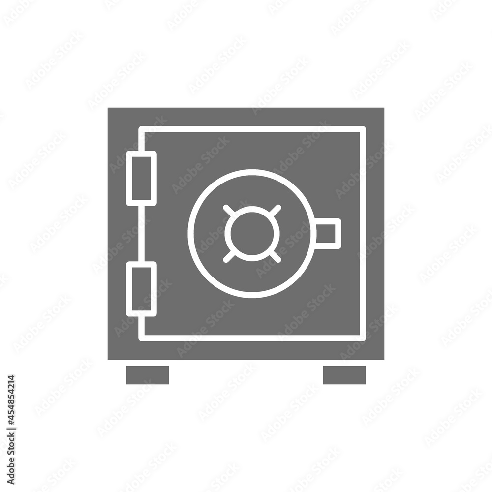 Bank safe, money deposit, security box, strongbox grey icon. Bank safe, money deposit, security box, strongbox grey icon.