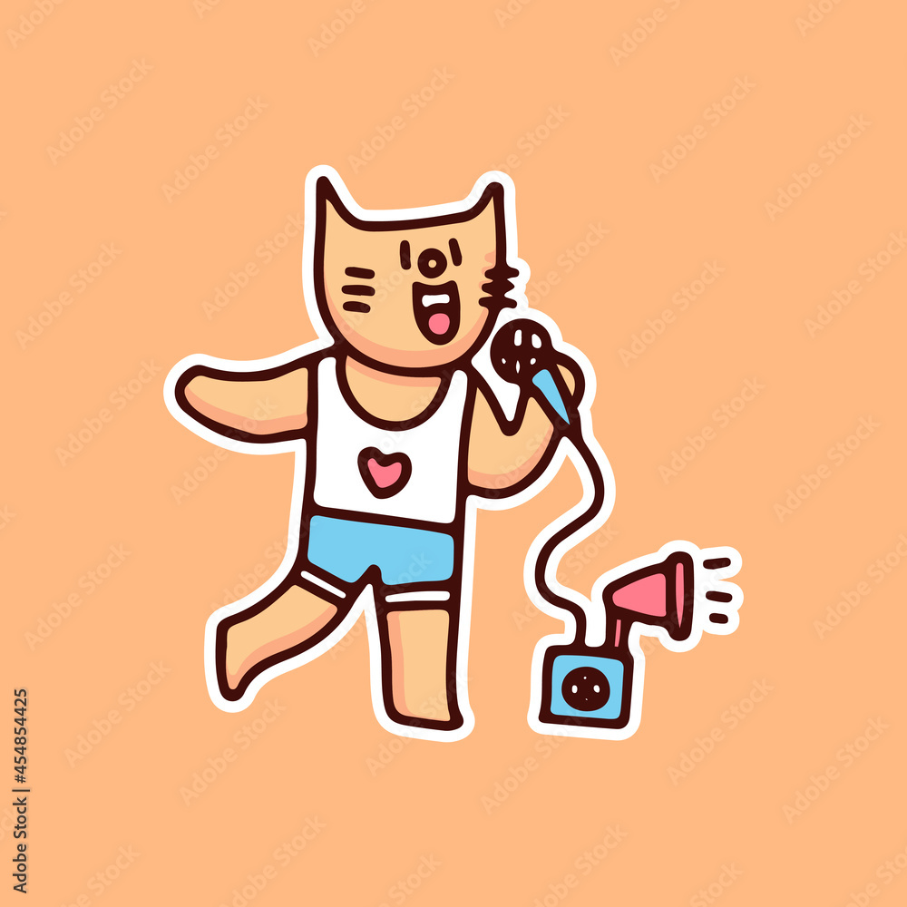 Kawaii cat cartoon vector singing. Perfect for Nursery kids, greeting card, baby shower girl, fabric design. Kawaii cat cartoon vector singing. Perfect for Nursery kids, greeting card, baby shower girl, fabric design.