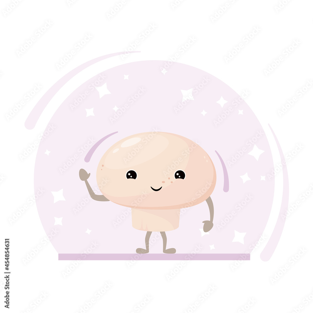 Funny mushroom on the background of stars. A cute vegetable in a cartoon style. Funny mushroom on the background of stars. A cute vegetable in a cartoon style.
