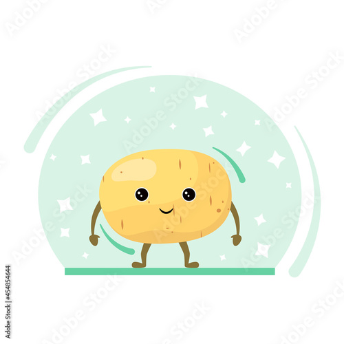 Funny potatoes on the background of stars. Cute vegetable in cartoon style.