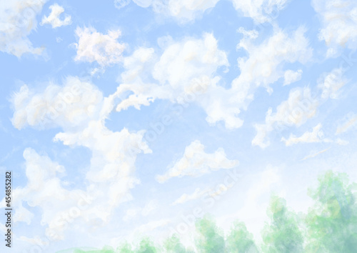 コピースペースが広い水彩画風の青空のイメージ背景 © ハヤマ