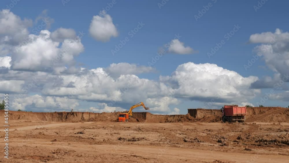 custom made wallpaper toronto digitalVideo shot of тrucks transporting soil for leveling construction site of meat processing plant
