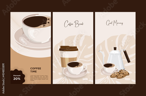 instastory instagram coffee promo vector illustration