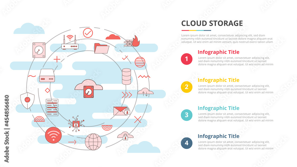 cloud storage concept for infographic template banner with four point list information cloud storage concept for infographic template banner with four point list information