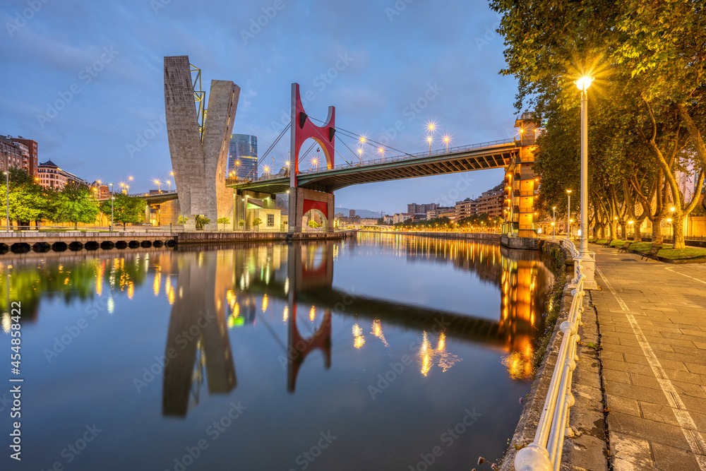 The river Nervion and La Salve Bridge in Bilbao at dawn