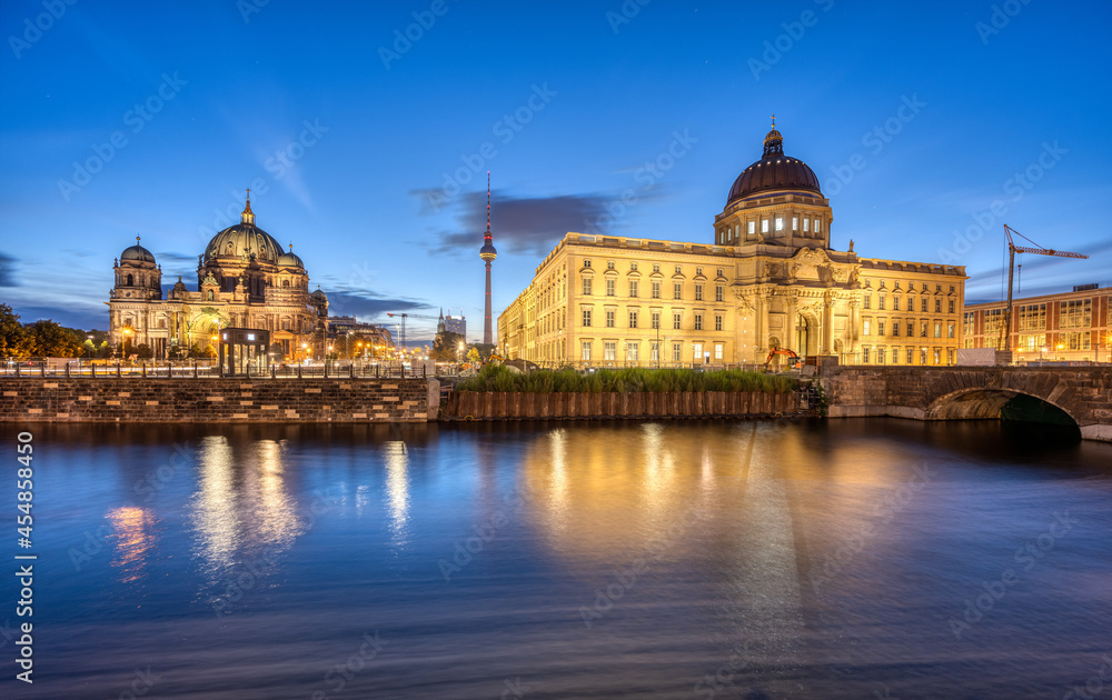 The Berlin Cathedral, the TV Tower and the reconstructed City Palace at dawn
