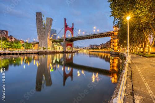 The river Nervion and La Salve Bridge in Bilbao at dawn