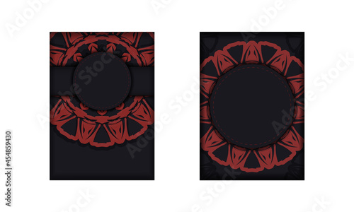 Invitation card design with space for your text and ornaments. Vector BLACK colors postcard design with Greek patterns.