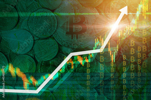 Bitcoin cryptocurrency market price rebound reaching high value recovered climb back toward hitting a record to target ceiling concept