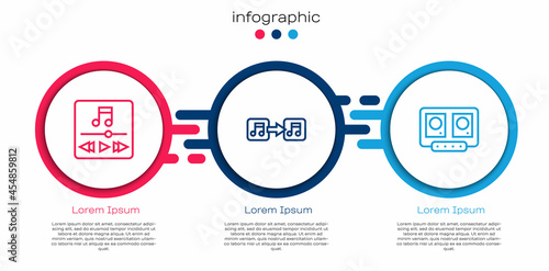 Set line Music player, note, tone and DJ remote and mixing music. Business infographic template. Vector
