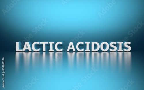 Scientific term Lactic Acidosis on blue reflective background photo