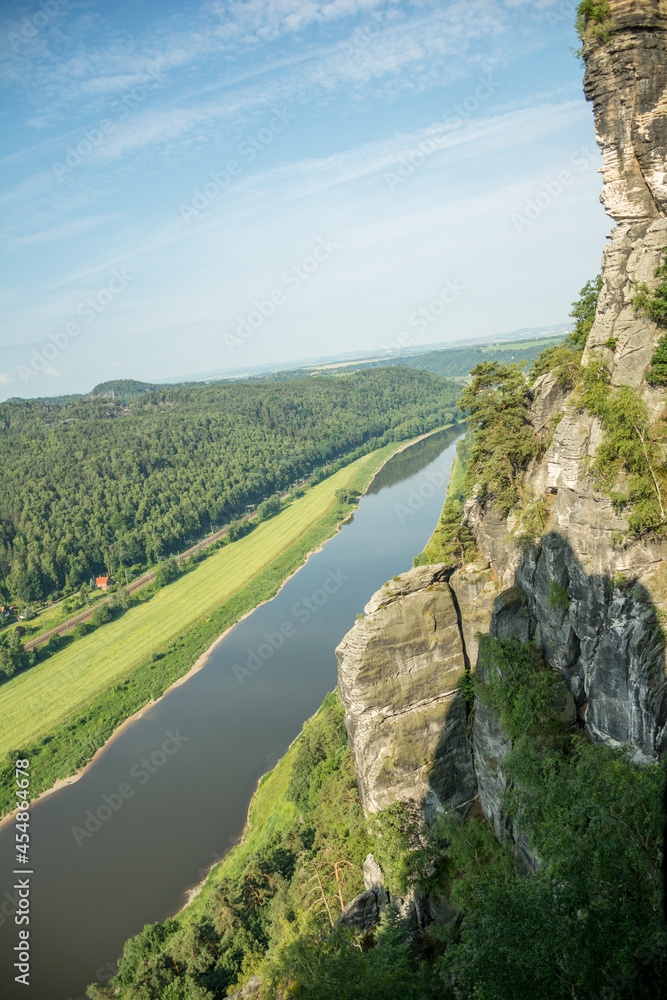 Elbe River Backed By A Rocky Cliff