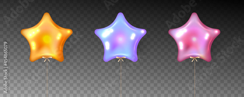 Colorful set of star shape balloons on transparent background.