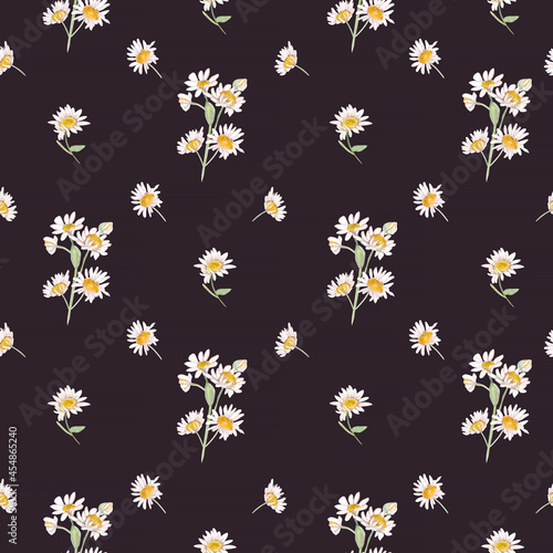 Realistic watercolor seamless pattern - Little meadow daisies.