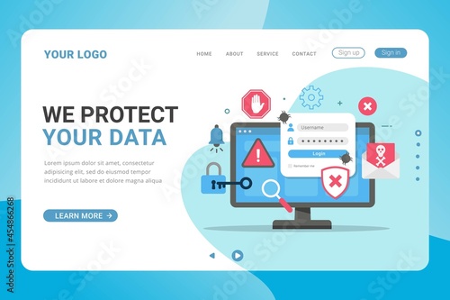 Landing page template data protection design concept vector illustration