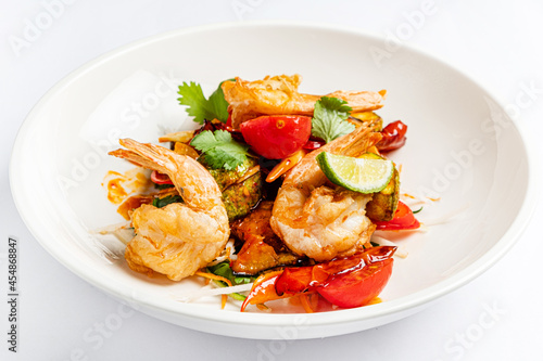 salad with deep fried shrimps