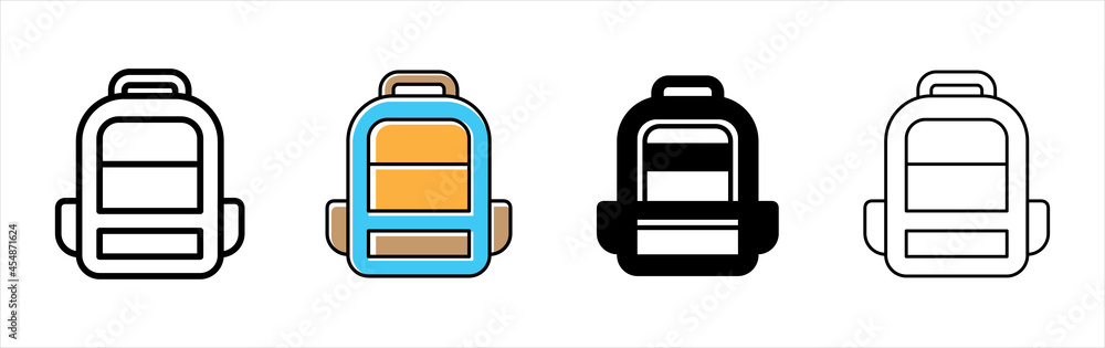 Backpack icon vector set. Back pack icons. School bag vector illustration Backpack icon vector set. Back pack icons. School bag vector illustration