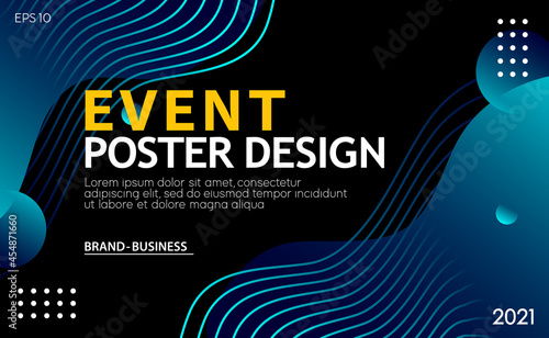 Abstract modern event poster design with wavy lines for business and social network concept. Vector