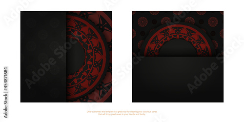 Vector BLACK colors postcard design with Greek ornament. Vector invitation card with place for your text and LUXURY patterns.