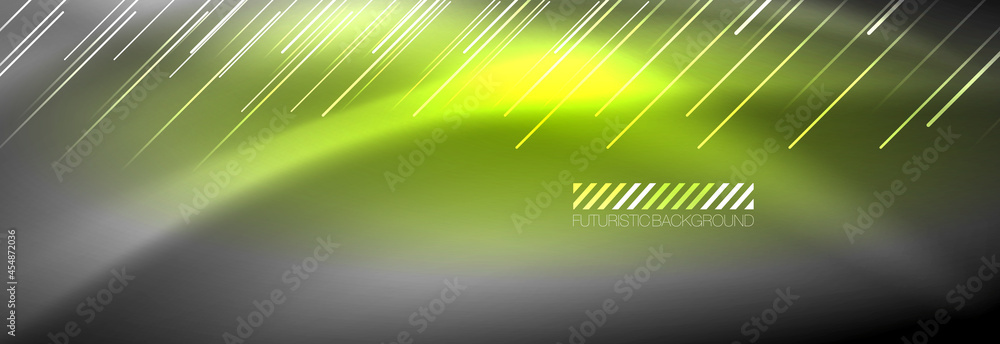 Neon glowing lines, magic energy and light motion background. Vector wallpaper template Neon glowing lines, magic energy and light motion background. Vector wallpaper template